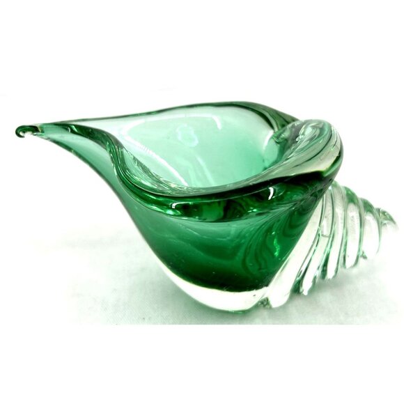 Murano Barbini Green Glass Conch Shell Bowl Paperweight 6" - Picture 1 of 6